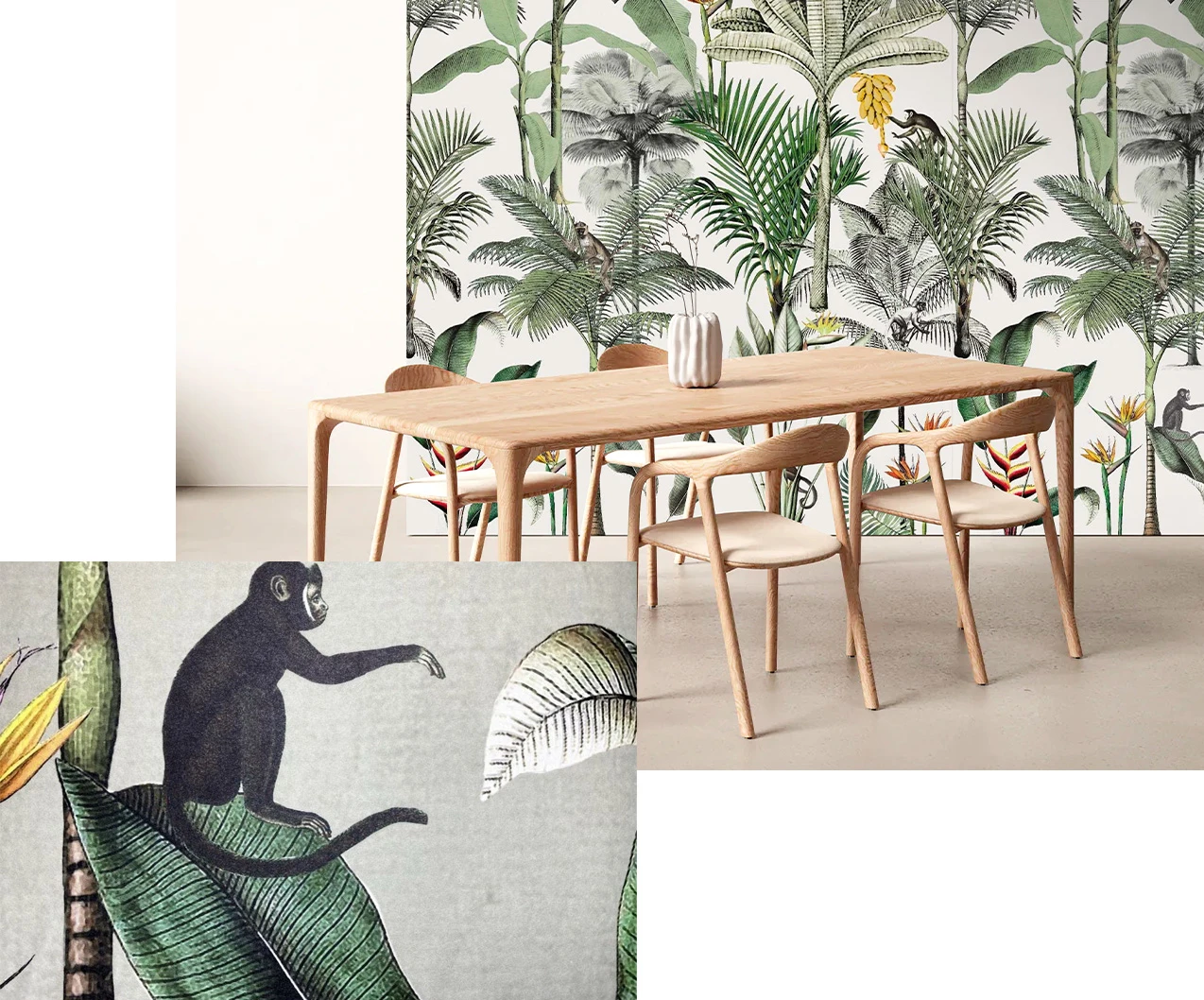 Tropical dining-themed mural wallpaper installation
